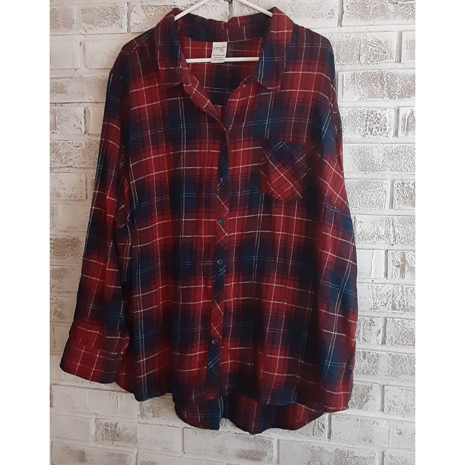 Terra & Sky Flannel Tartan Plaid Top Sz 2x Timeless Layered Warmth